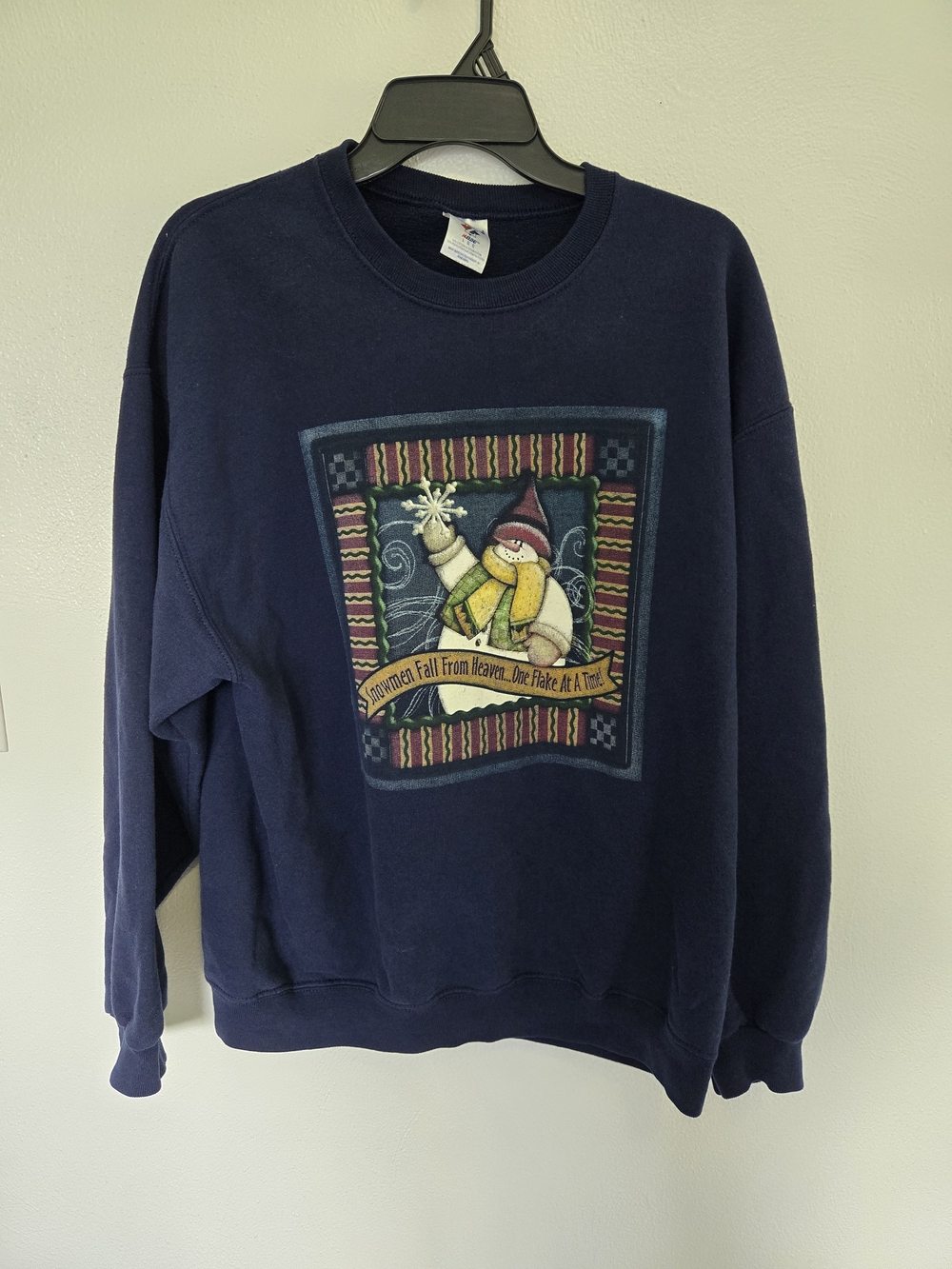 Jerzees Vintage Navy Crewneck Sweatshirt with Snowman Graphic